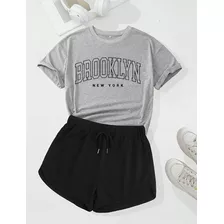 Kit Conjunto Feminino Short + Camiseta Brooklyn Verão