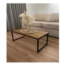 Mesa De Centro Industrial Rectangular De Fierro Y Madera