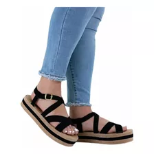 Sandalia Huarache Plataforma De Dama Correas Negras Mod 102