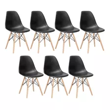 7 X Cadeiras Charles Eames Eiffel Dsw Base De Madeira Clara Cor Da Estrutura Da Cadeira Preto