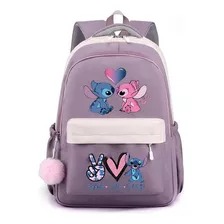 Mochila Escolar Lilo Y Stitch De Nailon De Colores A Juego I