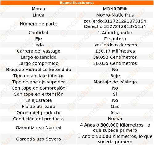 (1) Amortiguador Del Monro-matic Plus Der O Izq Slx 96/99 Foto 2