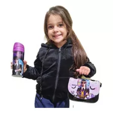 Bolsa Maleta Wandinha Vandinha Addams Infantil + Garrafa 