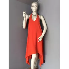 Po Vestido Salmón De Gasa Sin Espalda, Bcbgmaxazria, Talla L