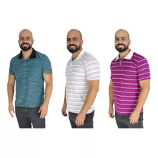 Kit 3 Camisas Gola Polo Masculina Sport Listrada Qualidade