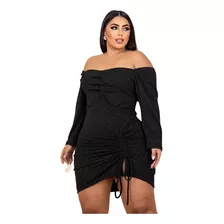 Vestido Plus Size Ombro A Ombro Franzido