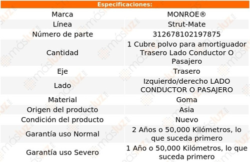 (1) Cubre Polvo Amortiguador Strut-mate Izq/der Tra Xg300 01 Foto 3