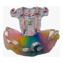 Conjunto De Tutu Palhacinha Circo Rosa Roupa P/ Bebê Menina