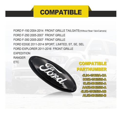 Emblema Parrilla Lobo F150 F250 Edge Ranger 23cm Negro Foto 6