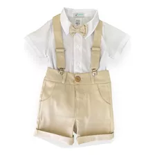 Conjunto Roupa Batizado Menino Branco E Bege Social