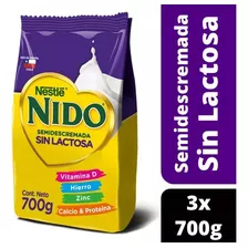 Leche En Polvo Nido® Semidescremada S/lactosa Bolsa 700g X3