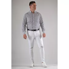 Jeans Blanco De Hombre, Tipo Skinny, Elasticado