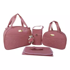 Kit Bolsa Bebe Rose Redonda Menina 4 Peças