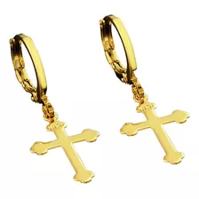 Brinco Par Argola Com Crucifixo Banhado A Ouro 18k Top