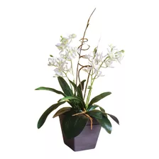 Arranjo Orquídeas Artificiais Em Vaso De Madeira Marrom