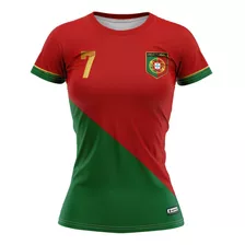 Camisa Feminina Cristiano Ronaldo Cr7 Portugal Vermelha