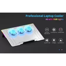 Base Suporte Notebook Alumínio 3 Cooler Fans Rgb Ajustável Cor Cinza