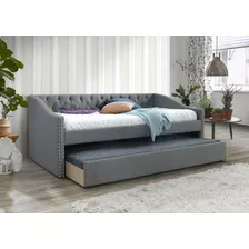 Cama Canguro Individual, Daybed Color Gris Con Estoperoles