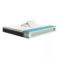 Colchón Emma Hybrid Matrimonial Memory Foam + Dos Almohadas Color Blanco