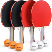 Set De 4 Paletas De Ping Pong, Agarre Ergonomico + 6 Pelotas