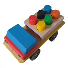 Caminhão Educativo Pedagógico Com 6 Pinos Coloridos Em Mdf