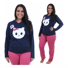 Pijama De Frio Feminino Adulto Inverno Longo Rosa 