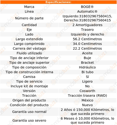 Kit 2 Amortiguadores Hid Tras Vega L4 2.0l 75/76 Boge Foto 2