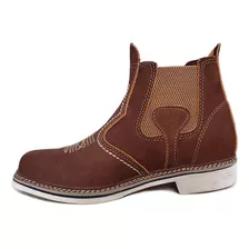 Botina De Couro Nobuck Bota Country Bico Quadrado