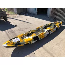 Caiaque Duplo De Pesca Modelo K2 Pró Fibra 2 Lugares + Remos Cor Camuflado Amarelo