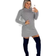 Vestido Curto Xadrez Feminino Pied Poule Manga Longa Gola