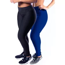 Kit 2 Calças Legging Lisa Fitness Feminina Suplex Cós Alto