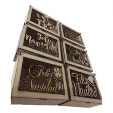 6 Cajas Navideñas Regalo Feliz Navidad En Madera Mdf 16x13x7