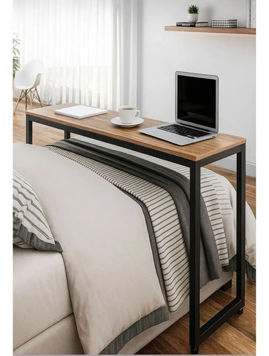 Mesa Para Cama Café Estudo Notebook Industrial Rodinhas 2.mt Preto/freijó