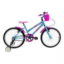 Bicicleta De Passeio Infantil Route Doll Aro 20 14 Freios V-brakes Cor Azul-celeste/rosa Com Rodas De Treinamento