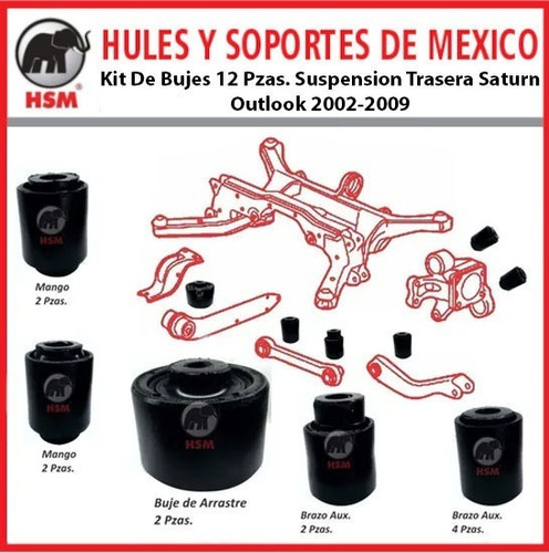 Kit De Bujes 12 Pzas Suspensin Trasera Saturn Outlook 2003 Foto 3