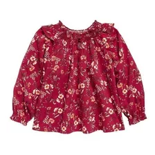 Top Bebé Old Navy Manga Larga Con Estampado Floral Burdeo