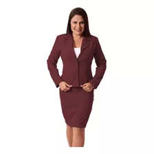 Conjunto Feminino Blazer Sem Forro E Saia - Rosa E Colorido