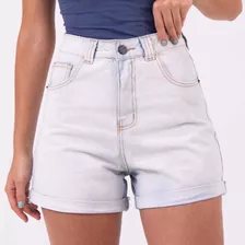 Short Jeans Mom Feminino Cintura Alta Azul Claro Lady Rock