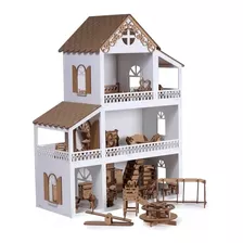 Casa Casinha De Boneca Polly Mdf + 36 Móveis + Parquinho