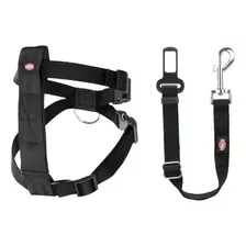 Cinturon De Seguridad + Arnes Para Perros Talle S Trixie Color Negro