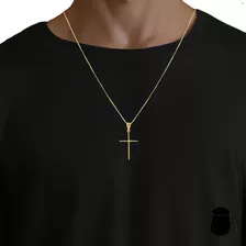 Corrente Cordão Masculino Banhado Ouro 18k + Pingente Cruz