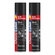 2 Tintas Spray Chemicolor Alta Temperatura Preto Fosco 350ml