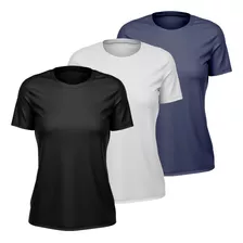 Kit 3 Camisetas Feminina Dry Manga Curta Proteção Uv Slim