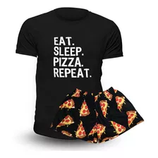 Pijama De Verano Pizza Remera Negra - Store Mykonos