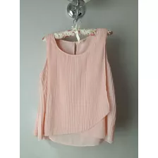 Blusa M&m Crepe Plisado Rosa.sin Mangas Talle S/m.nueva