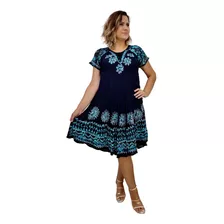 Vestido Trapézio Manga Curta Indiano Plus Size Boho 1274