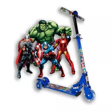 Patinete Infantil De Ferro 3 Rodas Com Luz - Avengers Cor Azul Vingadores