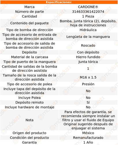 Bomba Direccin Licuadora C/depsito Dodge Omni 82 Reman Foto 5