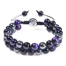 Pulsera Piedra Ojo De Tigre Violeta Hematita Hombre Mujer M1