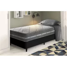 Cama Box Solteiro King Preto + Colchão Molas Ensacadas Miami Cor Cinza Com Preto